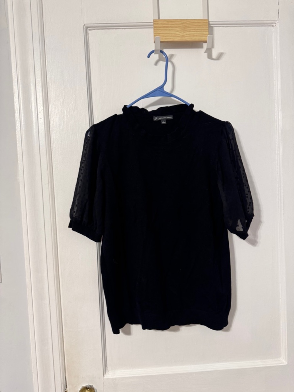 Adrianna Papell Black Puff Sleeve Knit Top